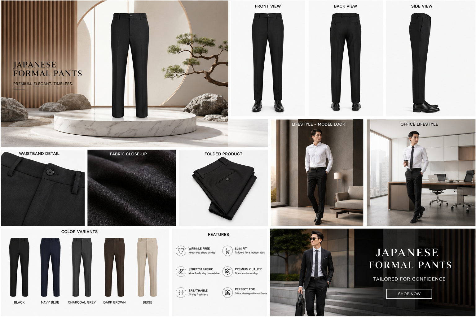 Japanese Formal Pants for Men – Premium Stretch Slim Fit Office Trousers - Image 4