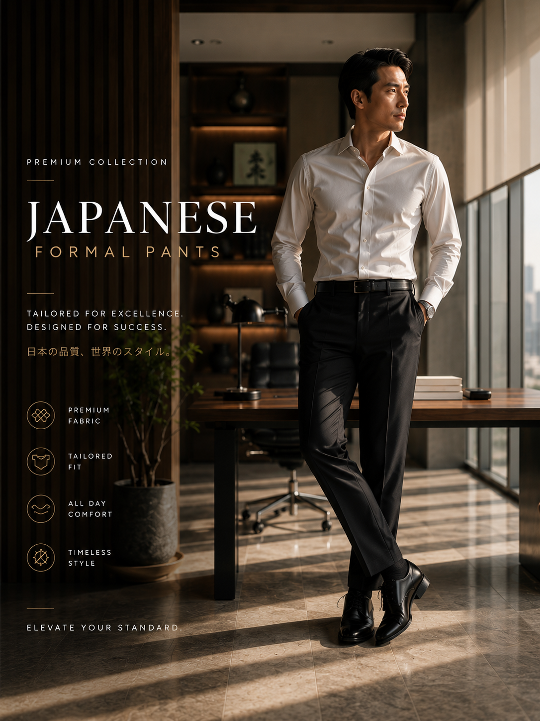 Japanese Formal Pants for Men – Premium Stretch Slim Fit Office Trousers - Image 2